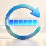 Seta circular azul e verde ao redor de uma barra luminosa com seis segmentos preenchidos, representando a restauração de uso.