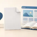 问号、网页、文档纸张与指南书的插画，用于思考博客是否需要 llms.txt