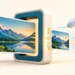 Una imagen atraviesa un convertidor y se transforma en un archivo visual más ligero.