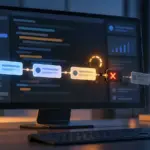 Tarjetas de mensajes pendientes y una conexión interrumpida representan problemas al procesar solicitudes de programación.