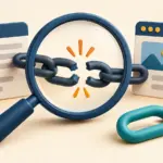 Una lupa revela una cadena rota entre dos páginas web.