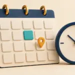 Un calendrier et des créneaux de rendez-vous illustrent la réservation de services sur un site.