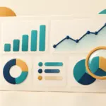 An abstract analytics board with bar, line, and circular charts and a magnifier.